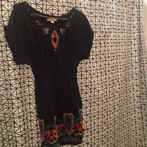 Black embroidered natural waistline dress